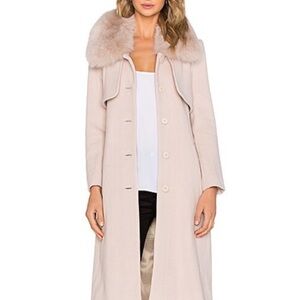 Halston Heritage Cream Trench Coat with Fur Collar size L